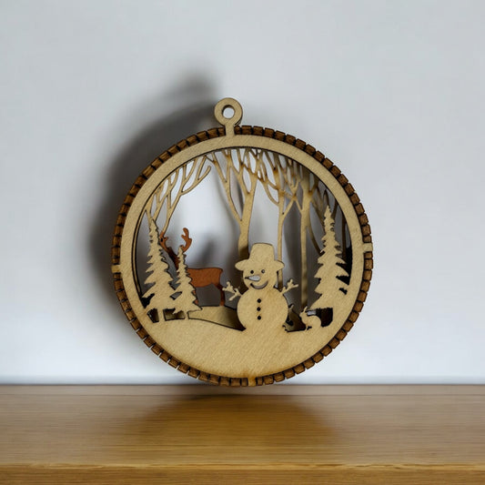 ornament 3d snowman wood