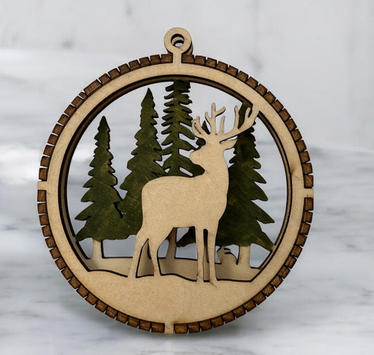 ornament 3d  reindeer wood